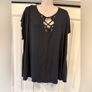 Cato black cross cross v neck top shirt blouse 26W 28W